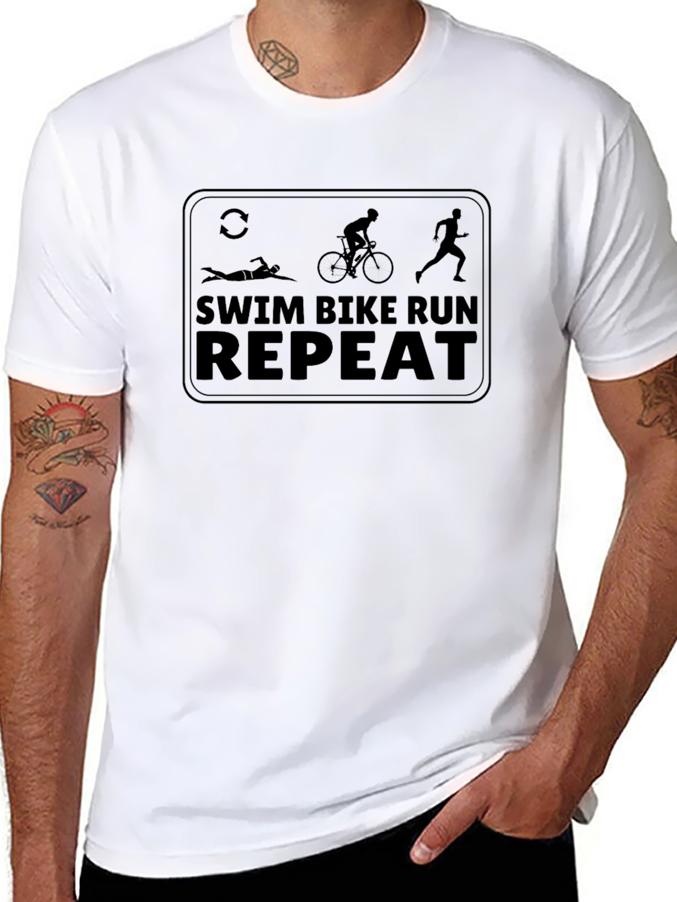 Swim Bike Run Repeat Black T-Shirt