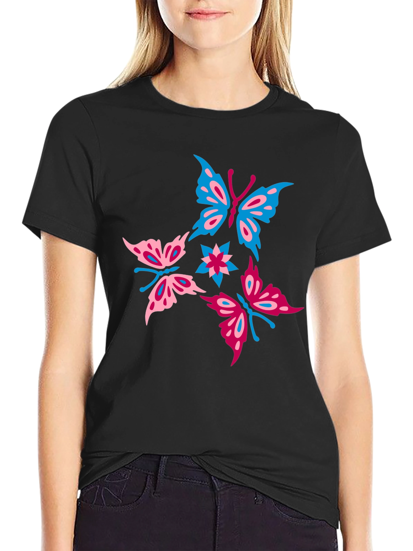 Butterfly Graphic Print Black T-Shirt