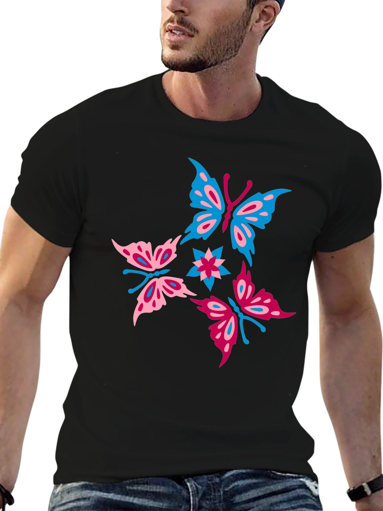 Butterfly Graphic Print Black T-Shirt