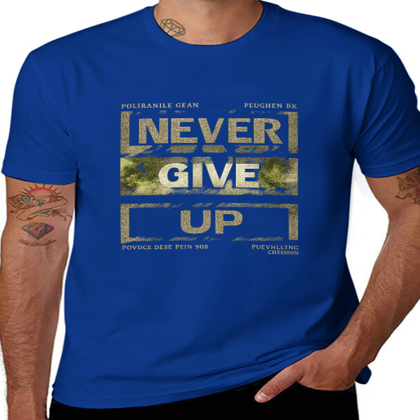 Unisex Cotton T-Shirt – “NEVER GIVE UP” Bold Graphic, Soft & Comfortable, Casual Street Style