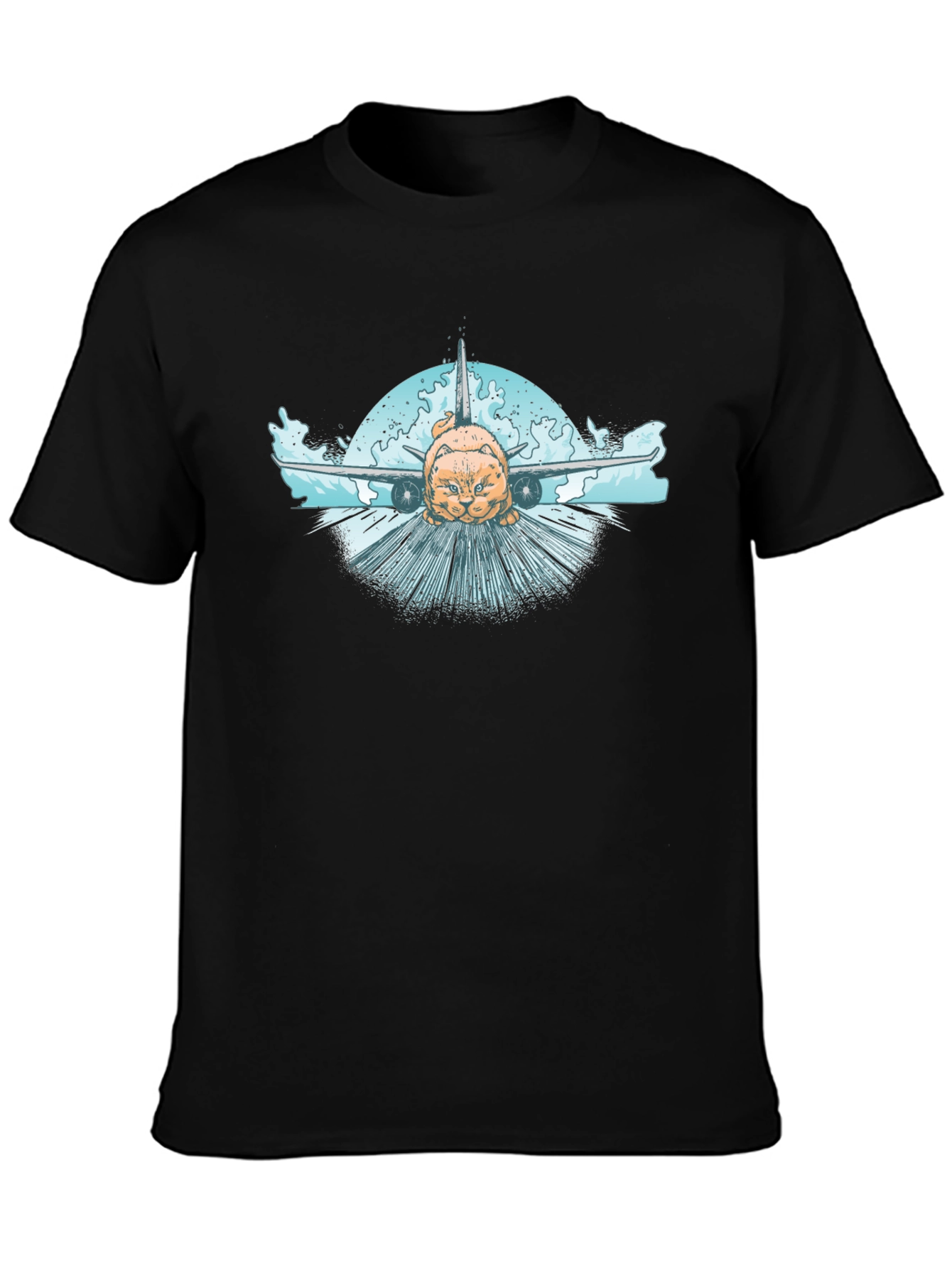 Cat Plane Black T-Shirt