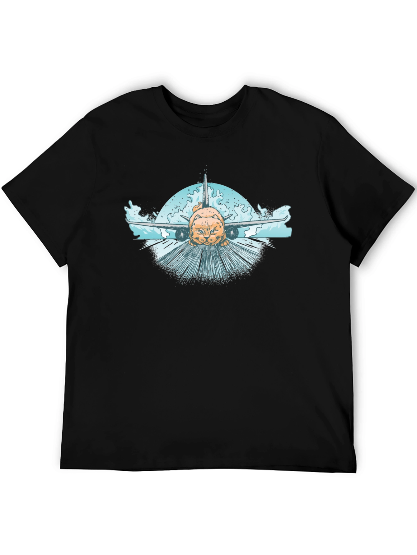 Cat Plane Black T-Shirt