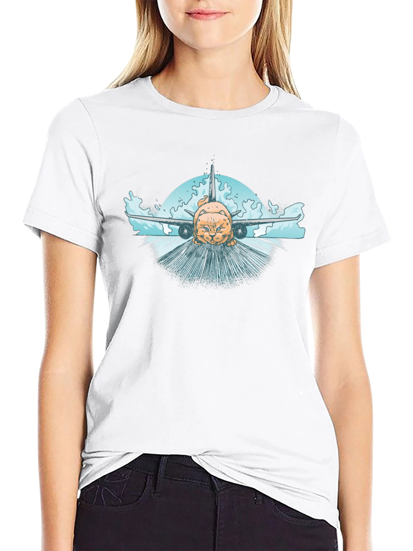 Cat Plane Black T-Shirt