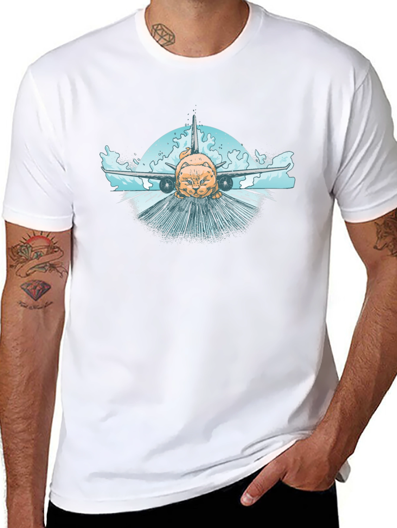 Cat Plane Black T-Shirt