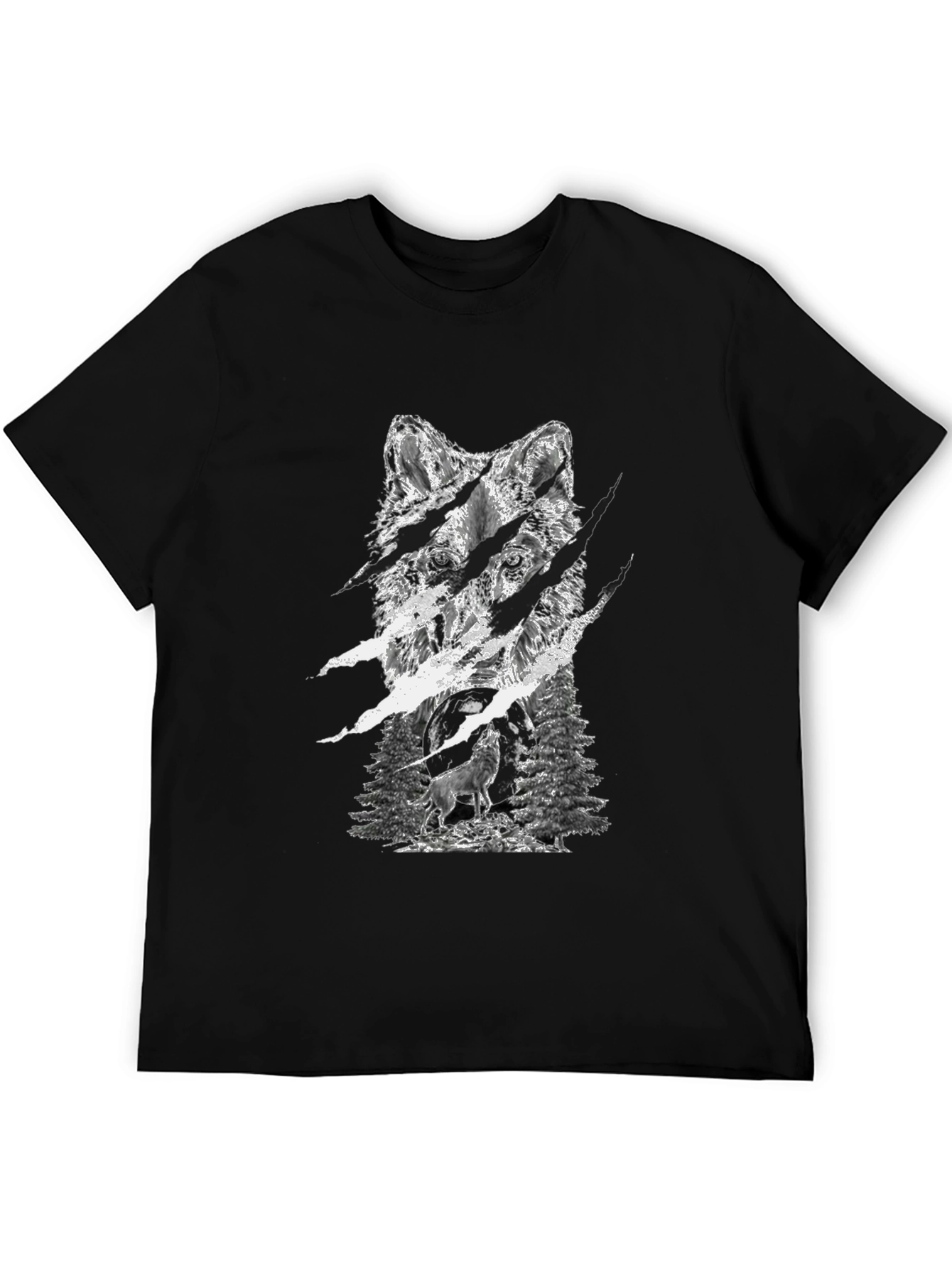 Wolf Graphic Print Black T-Shirt