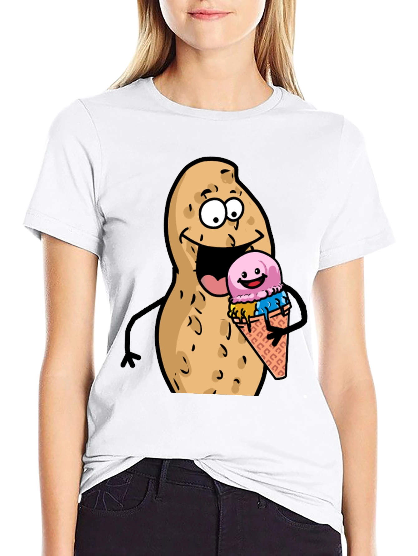 Funny Peanut Ice Cream Black T-Shirt