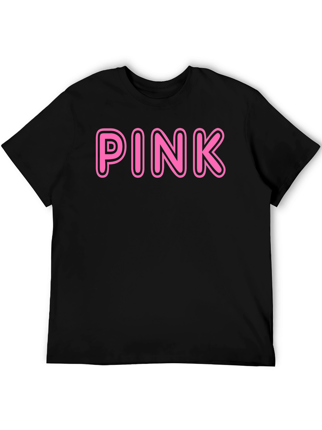 Pink Text Graphic Print Black Casual T-Shirt