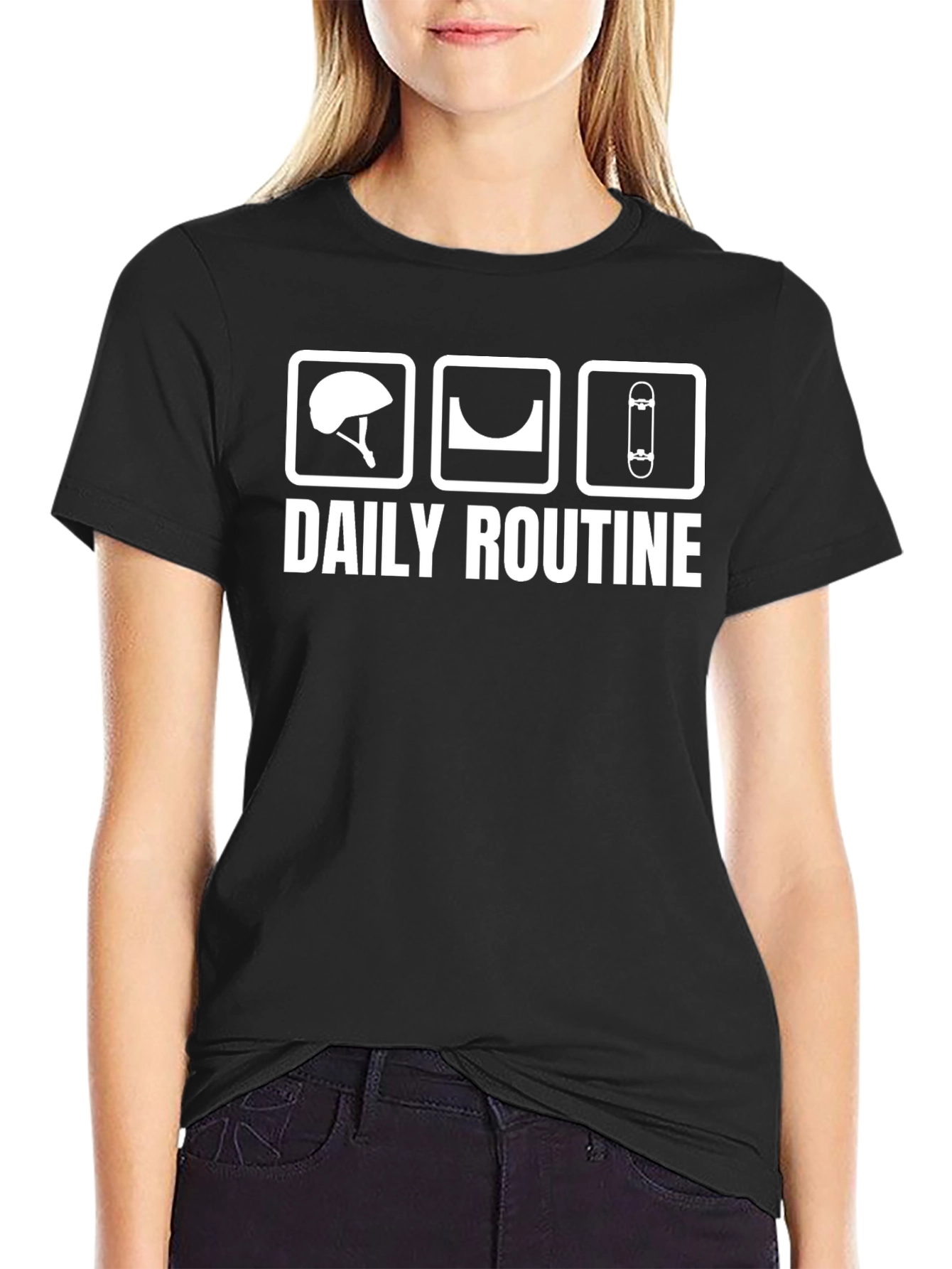Skate Daily Routine Black Graphic Tee
