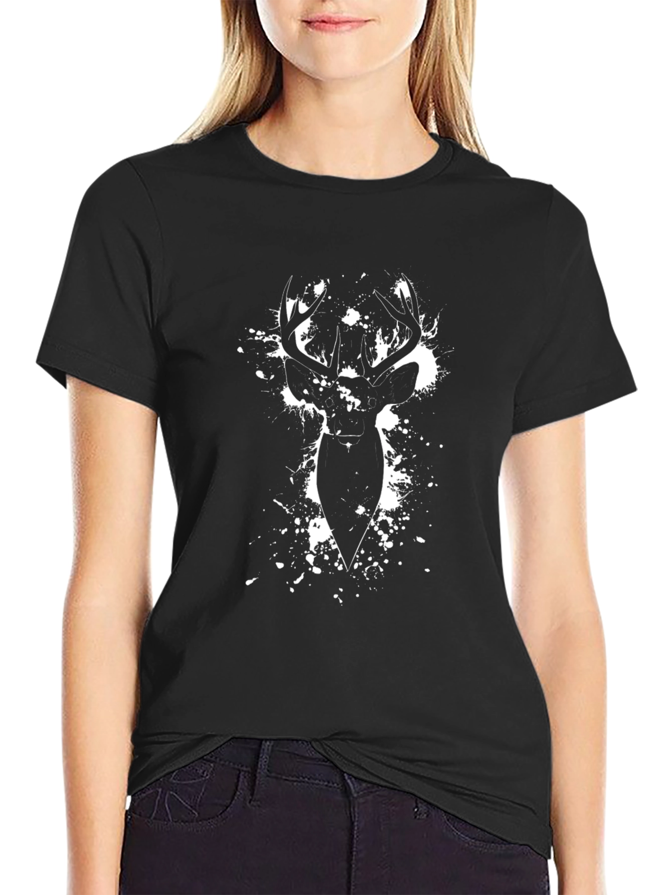 Deer Graphic Print Black T-Shirt