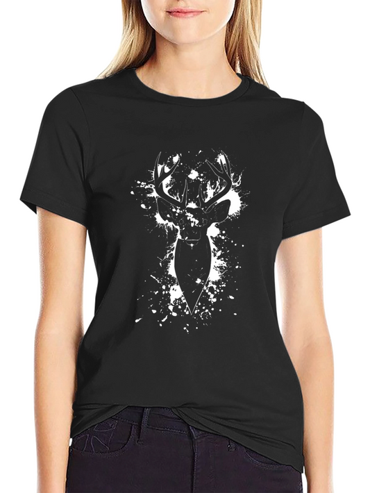 Deer Graphic Print Black T-Shirt
