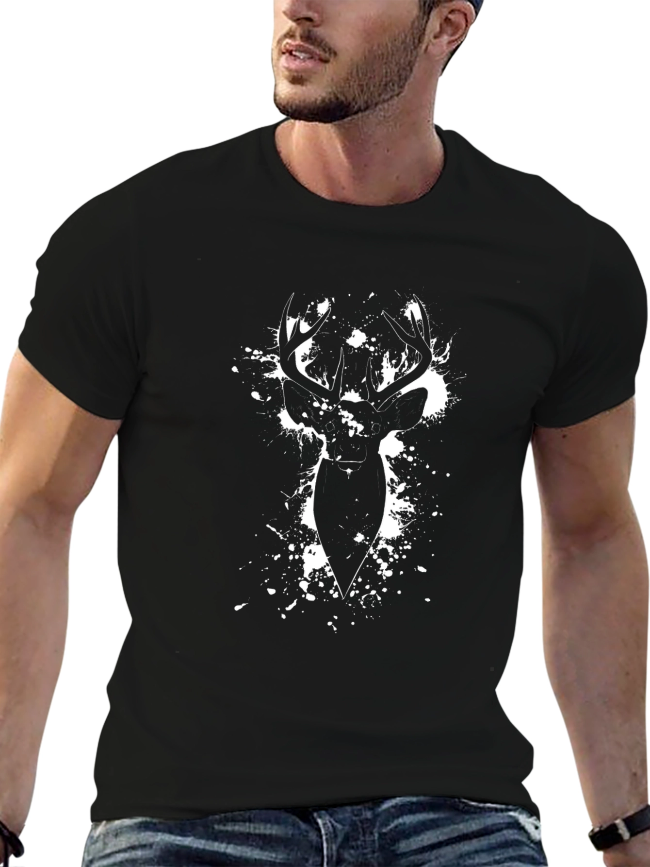 Deer Graphic Print Black T-Shirt
