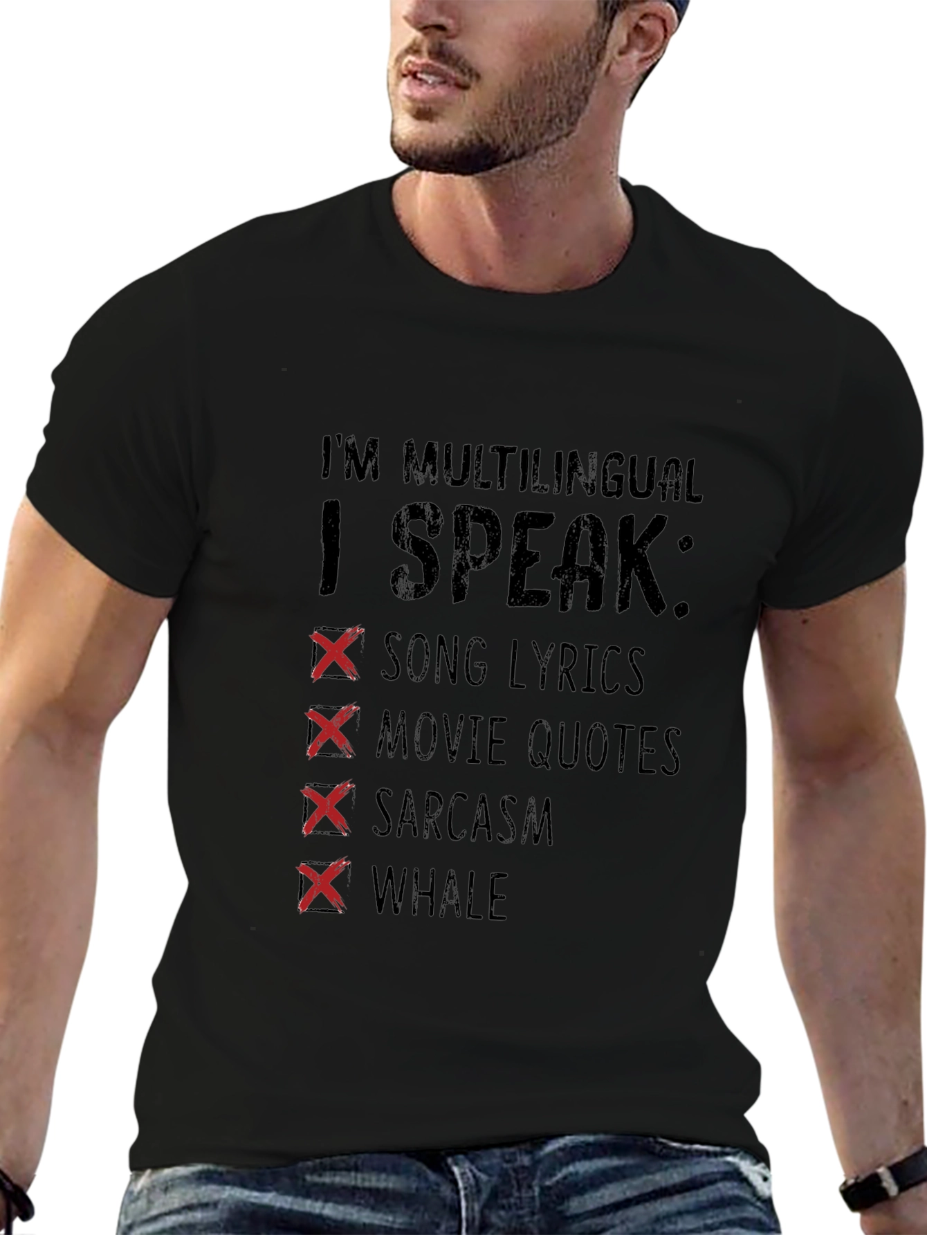 Multilingual T-Shirt: Song Lyrics Movie Quotes Sarcasm Whale