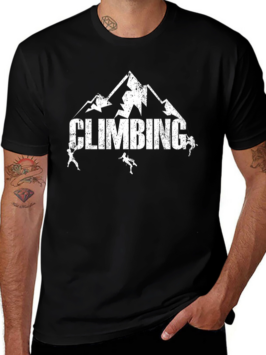 Climbing Mountain Graphic Tee - Black Cotton Casual Shirt