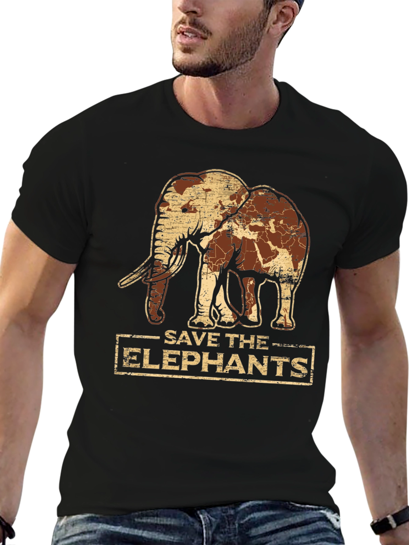 Save the Elephants Graphic Tee - Black Cotton T-Shirt