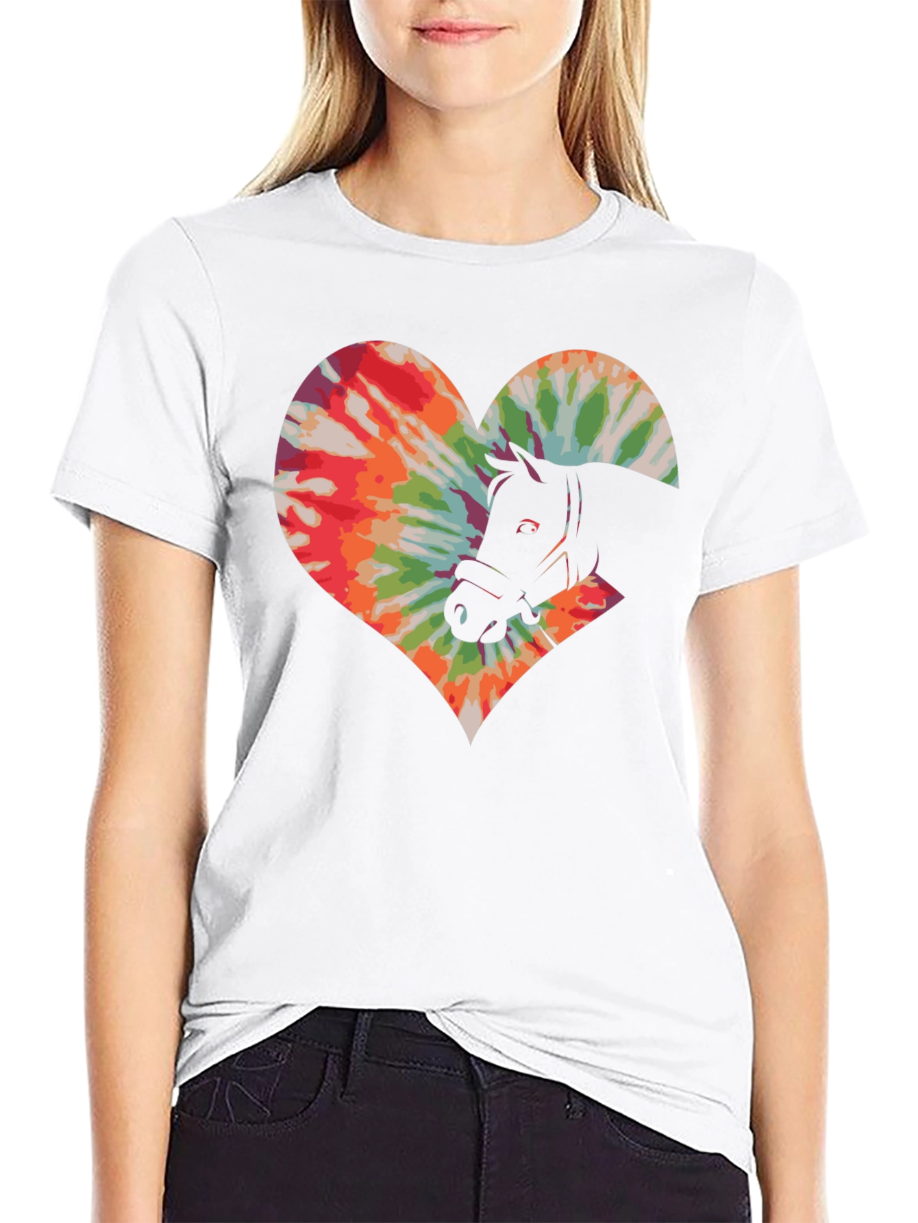 Tie-Dye Horse Heart Graphic T-Shirt