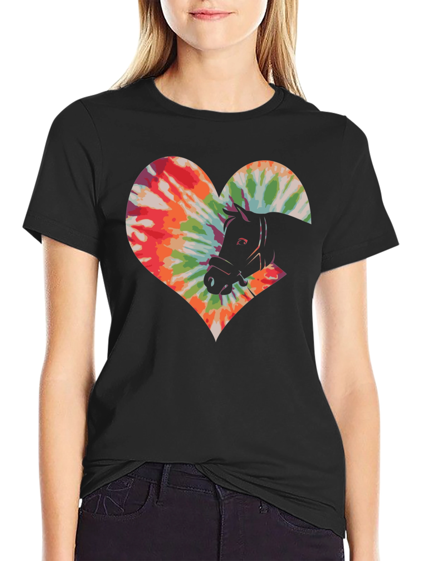 Tie-Dye Horse Heart Graphic T-Shirt