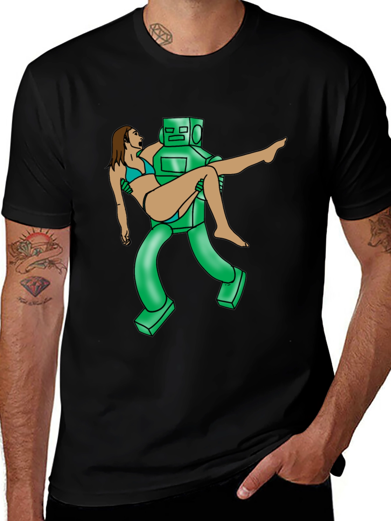 Robot Rescue Graphic Tee - Sci-Fi Humor T-Shirt