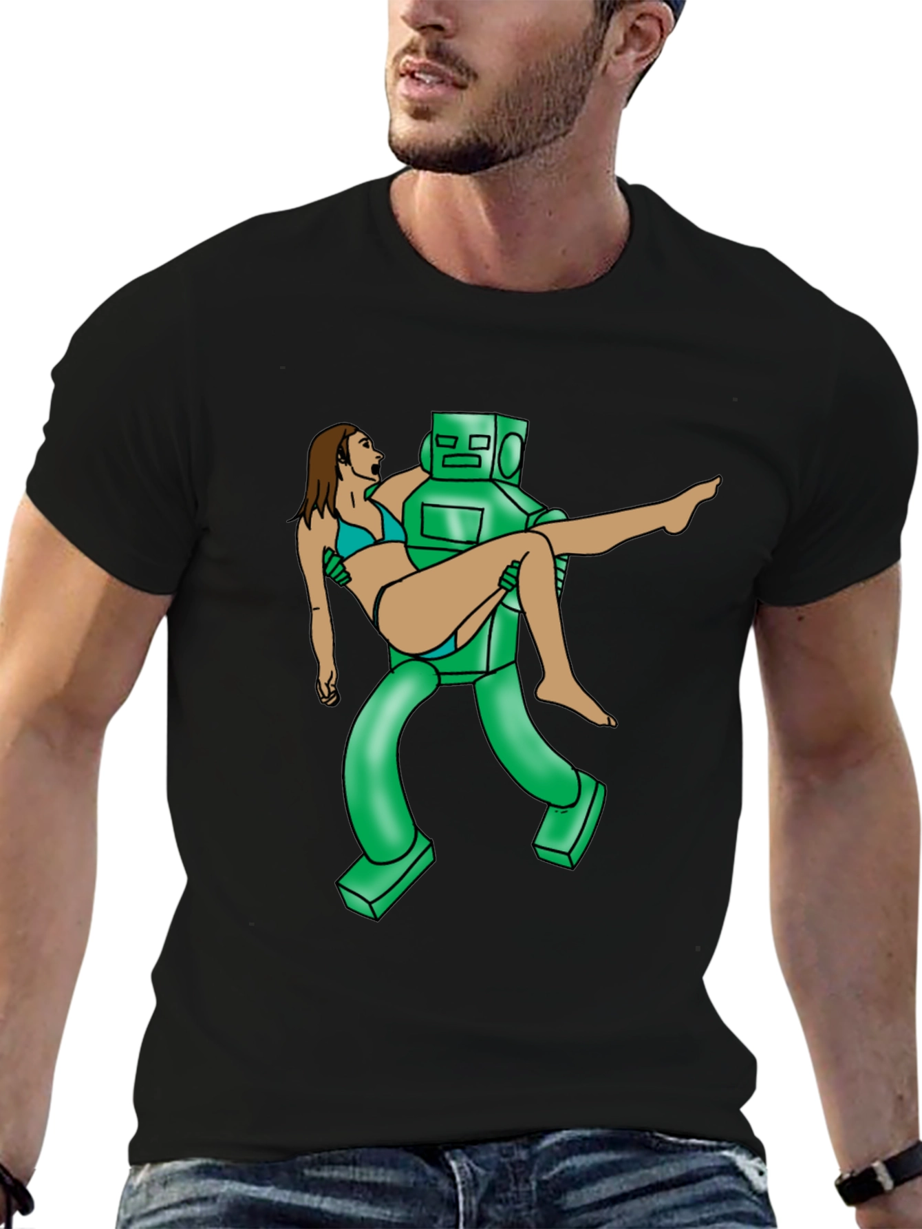 Robot Rescue Graphic Tee - Sci-Fi Humor T-Shirt