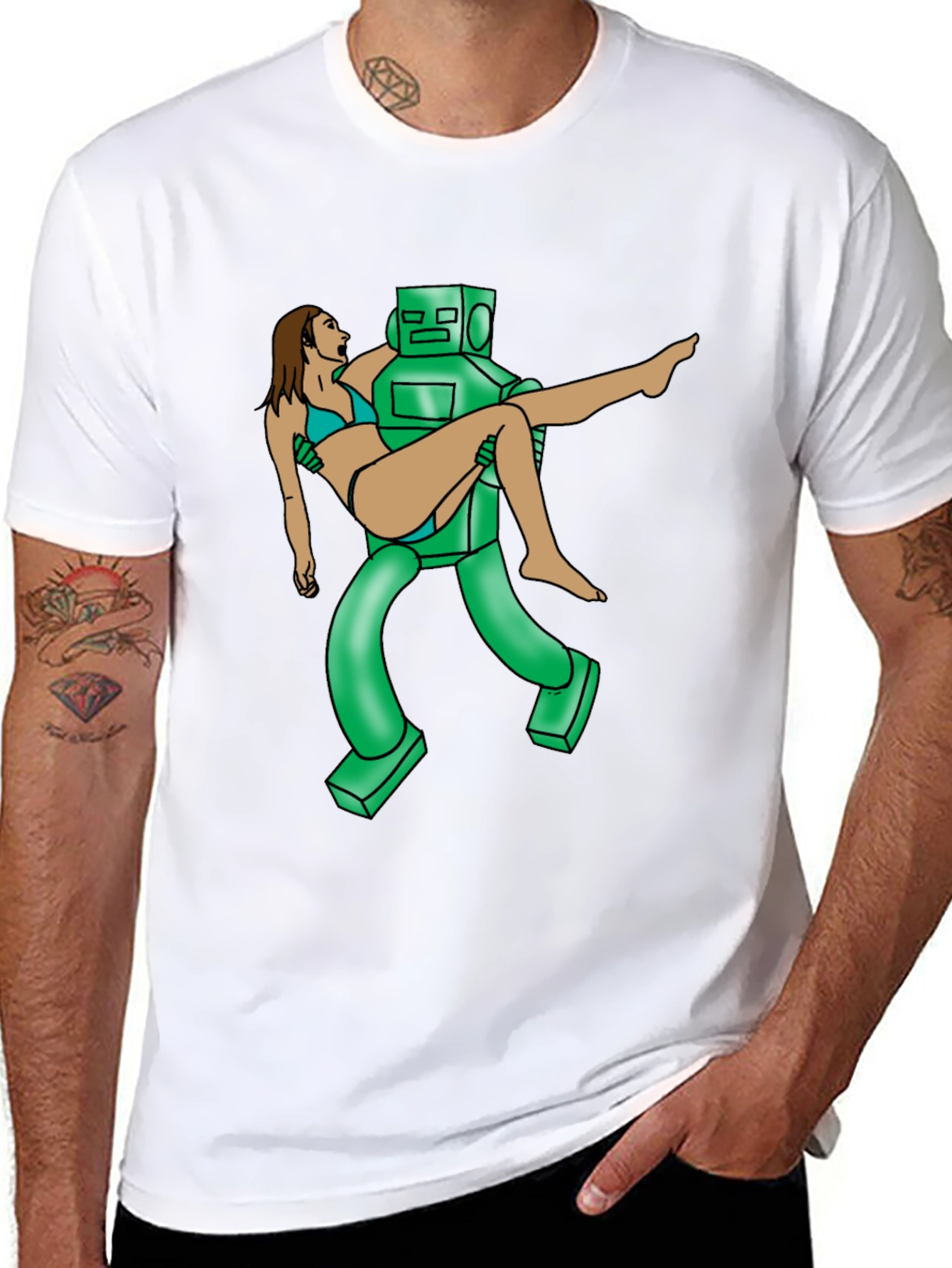 Robot Rescue Graphic Tee - Sci-Fi Humor T-Shirt
