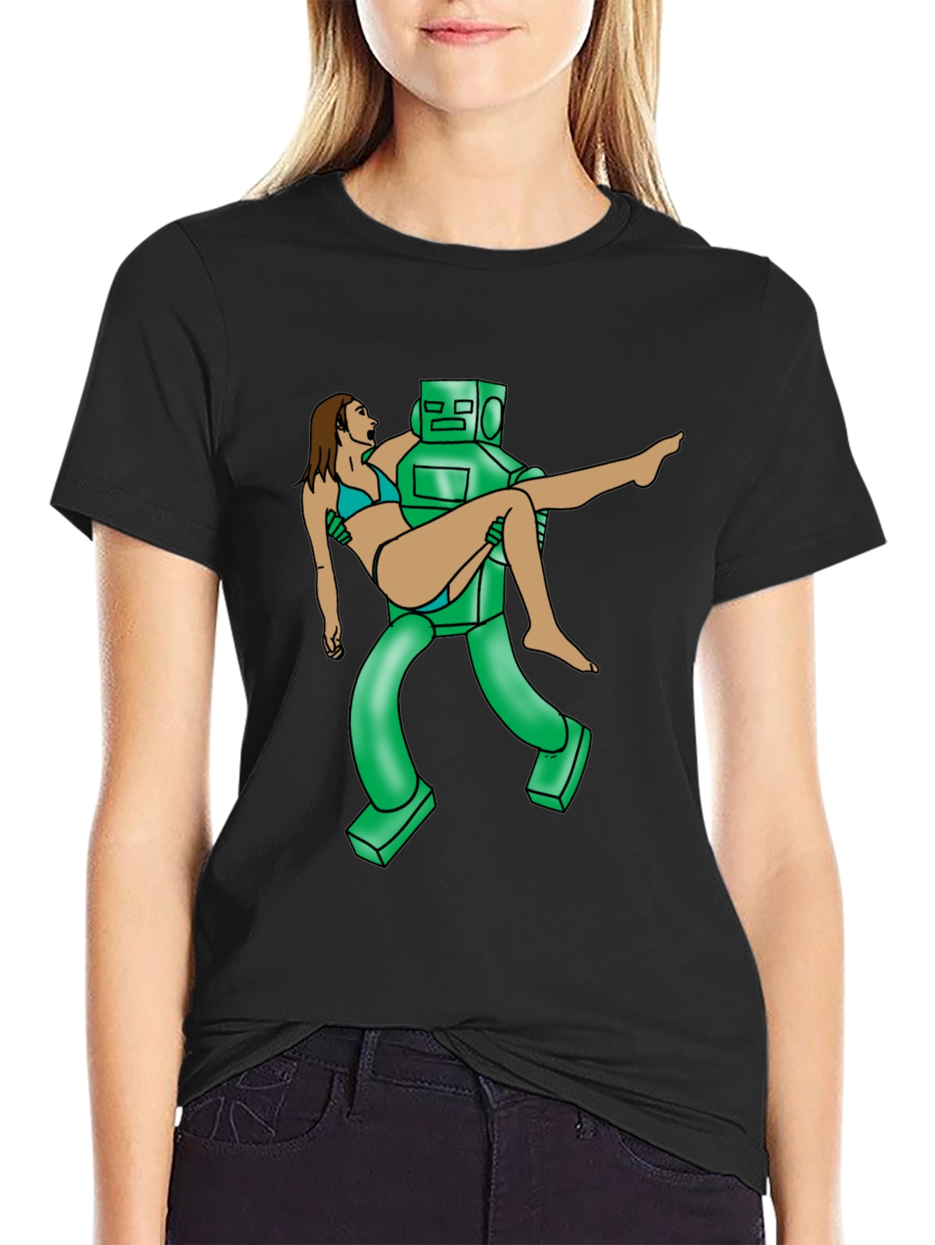 Robot Rescue Graphic Tee - Sci-Fi Humor T-Shirt