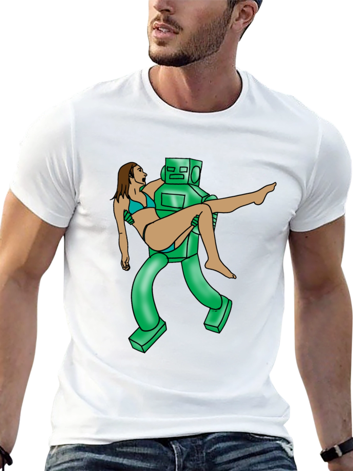 Robot Rescue Graphic Tee - Sci-Fi Humor T-Shirt