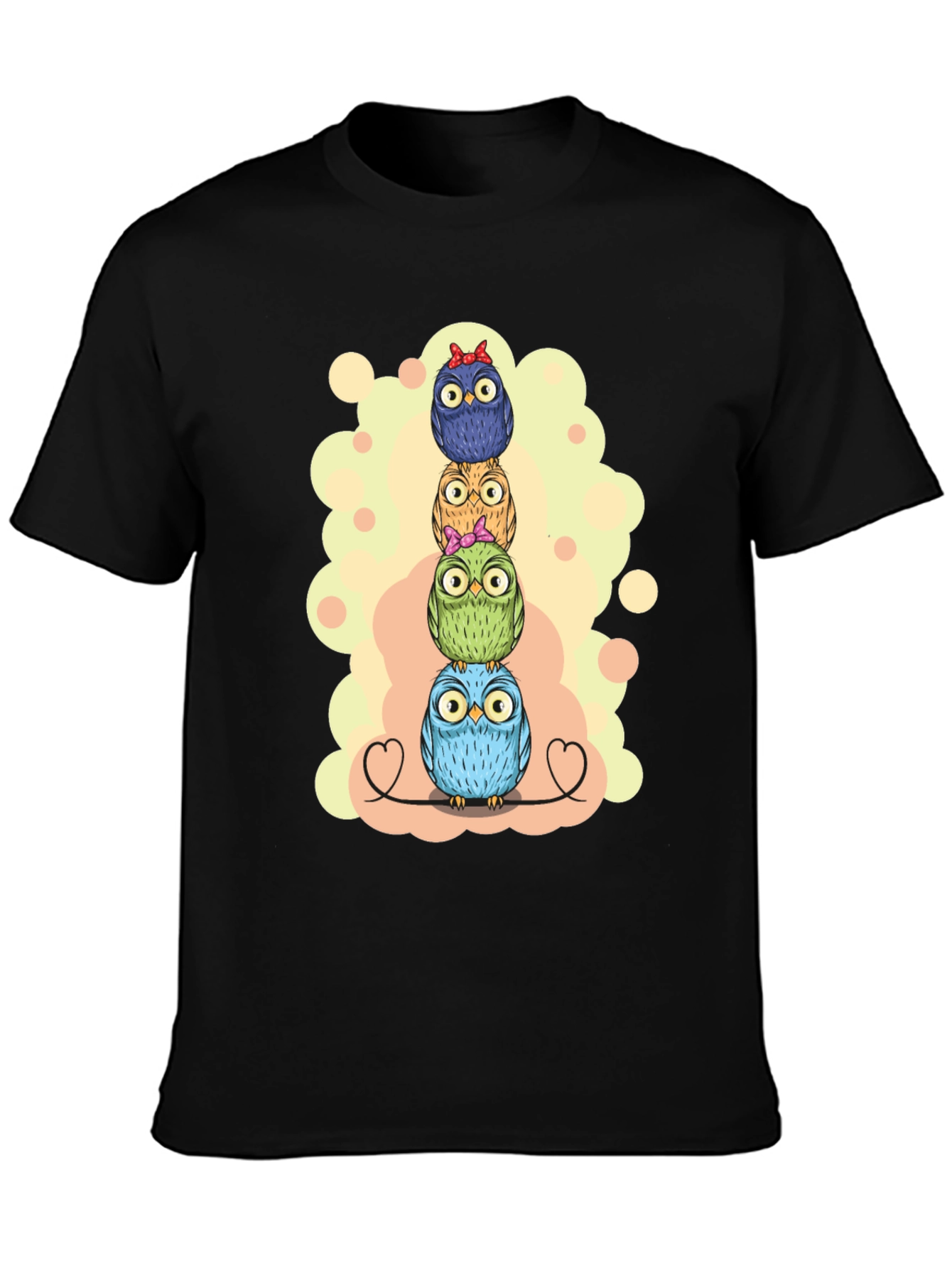 Stacked Owls Graphic Tee - Black Cotton T-Shirt