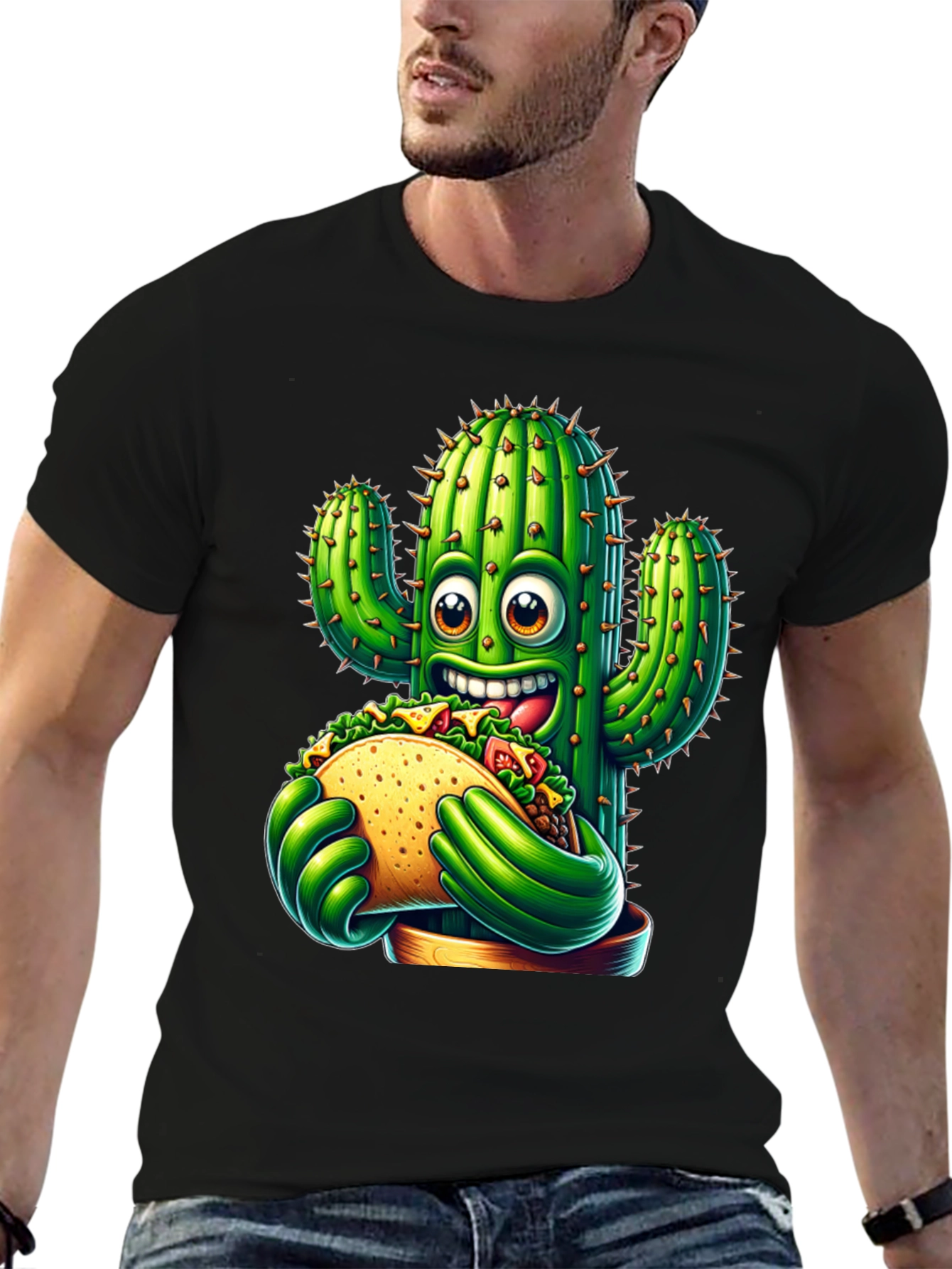 Cactus Taco Graphic Tee - Novelty Cartoon Shirt
