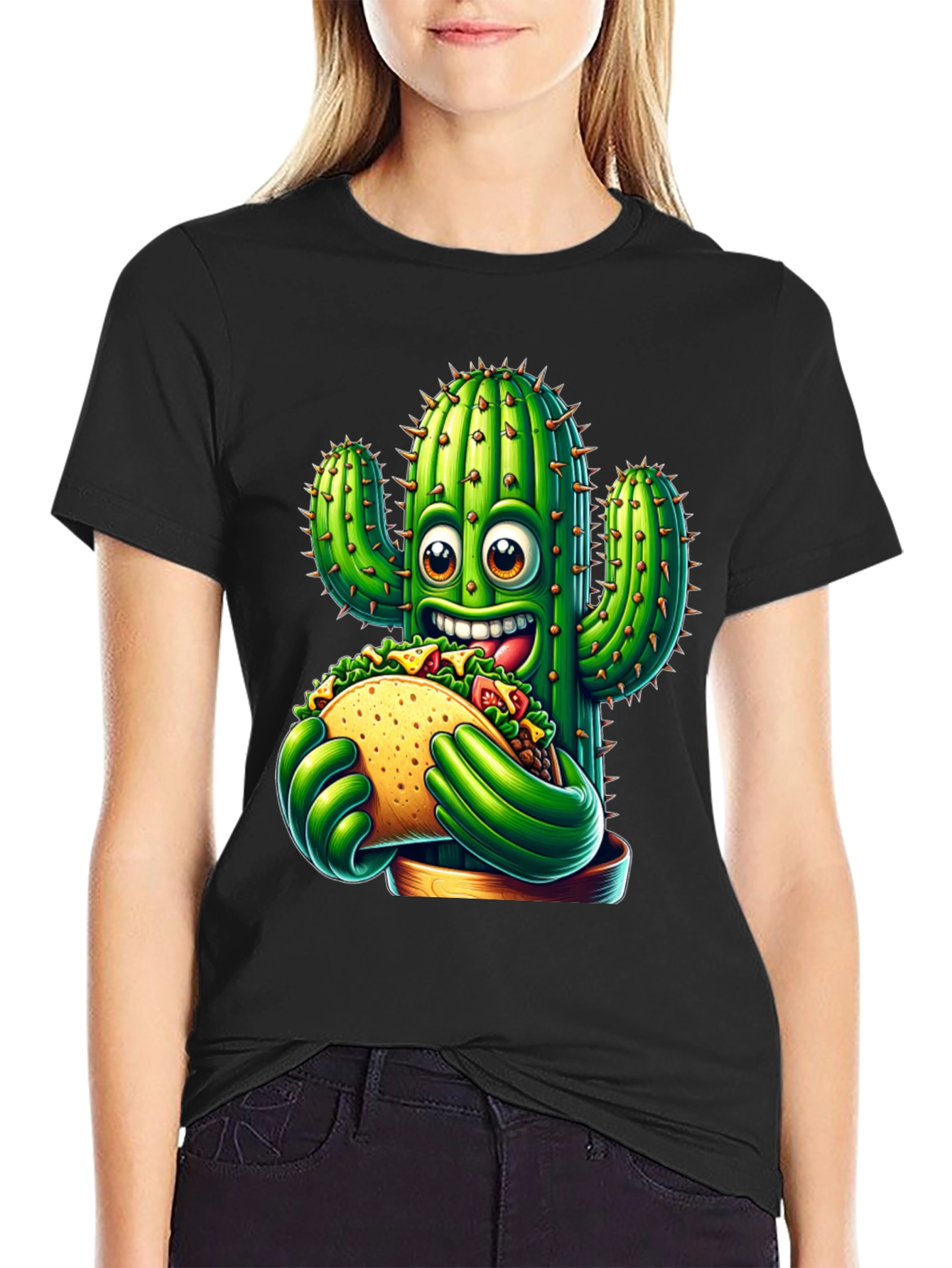 Cactus Taco Graphic Tee - Novelty Cartoon Shirt