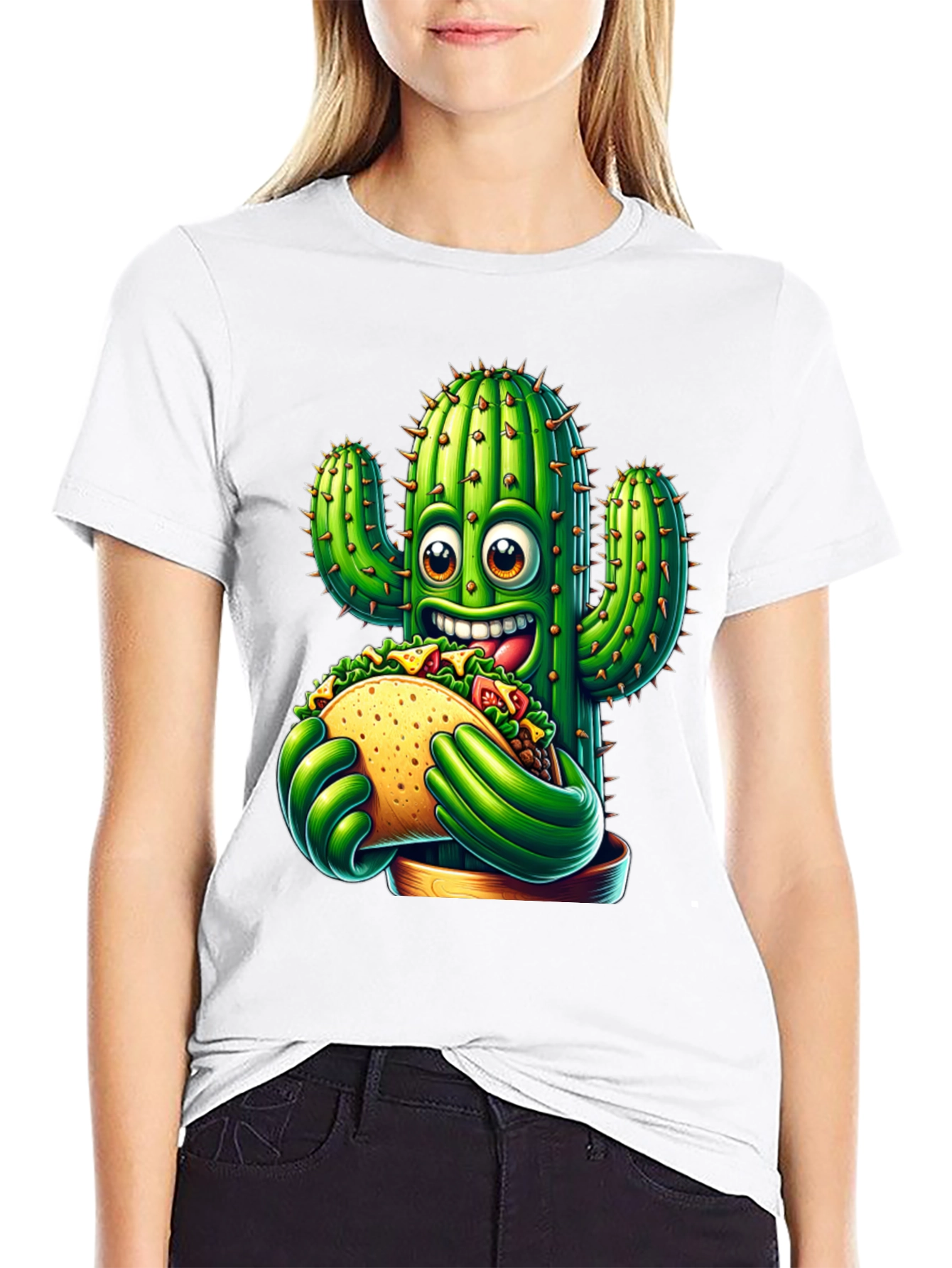 Cactus Taco Graphic Tee - Novelty Cartoon Shirt
