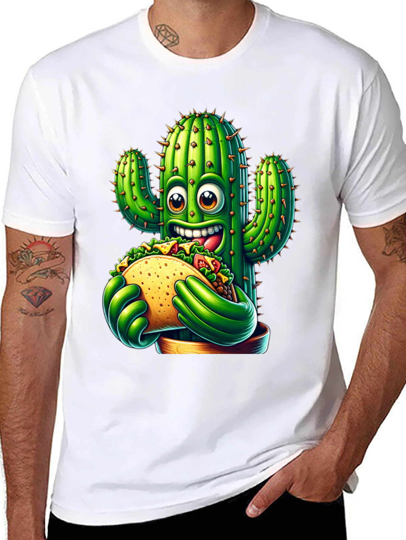 Cactus Taco Graphic Tee - Novelty Cartoon Shirt