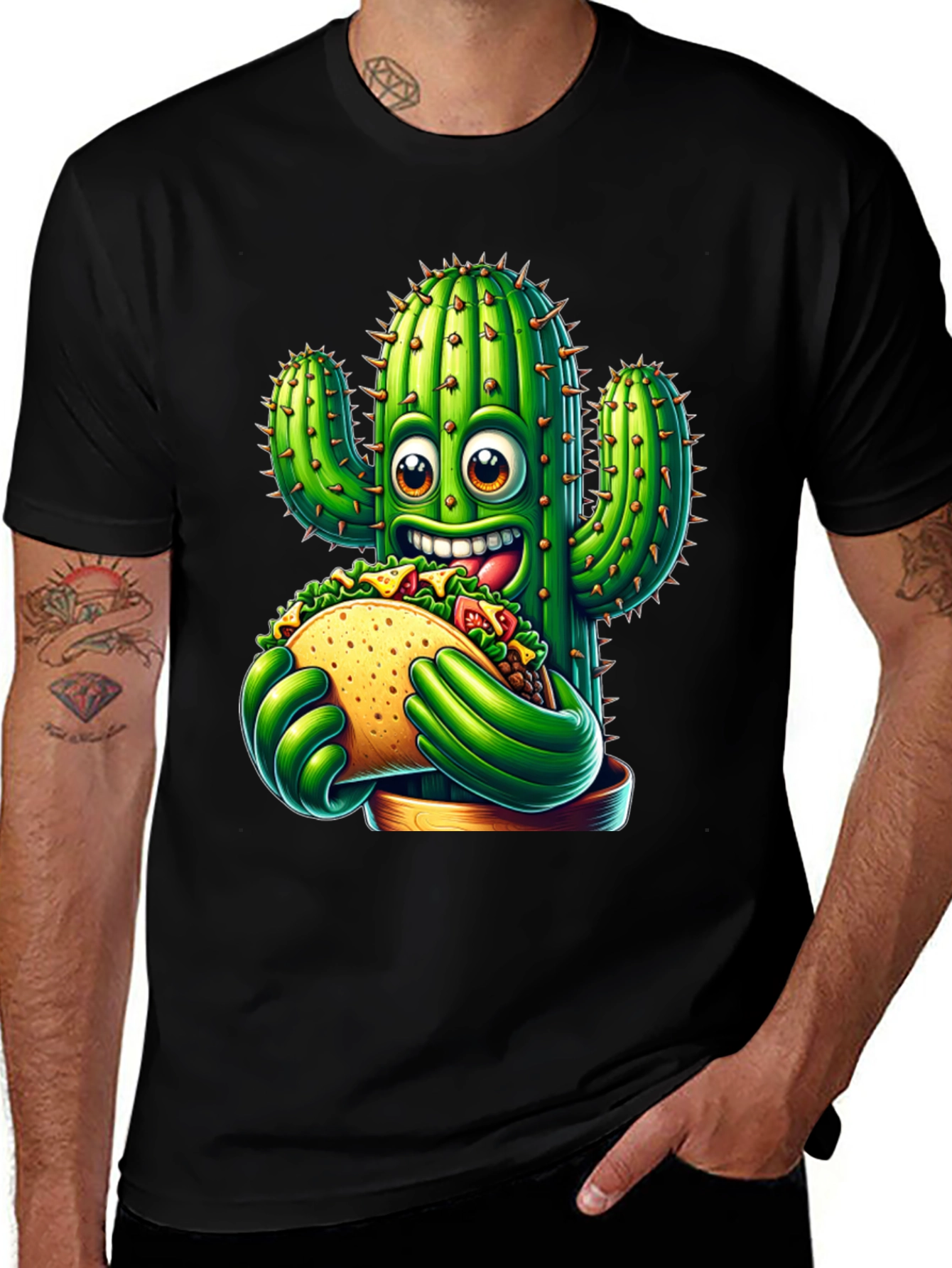 Cactus Taco Graphic Tee - Novelty Cartoon Shirt