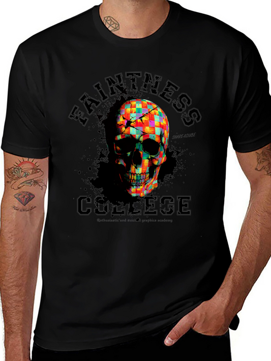 Colorful Skull Graphic Print Black T-Shirt