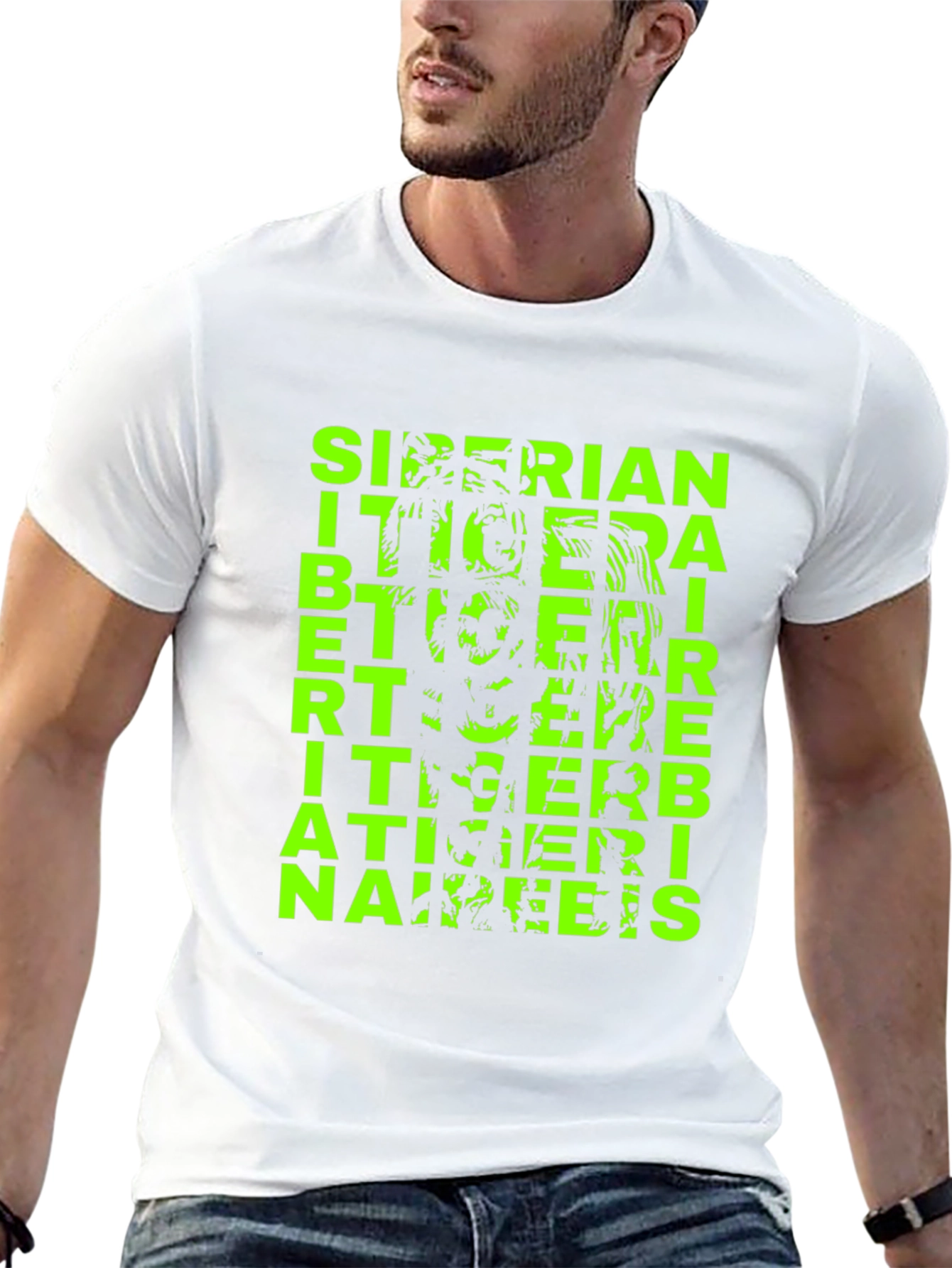 Siberian Tiger Graphic Print Black T-Shirt