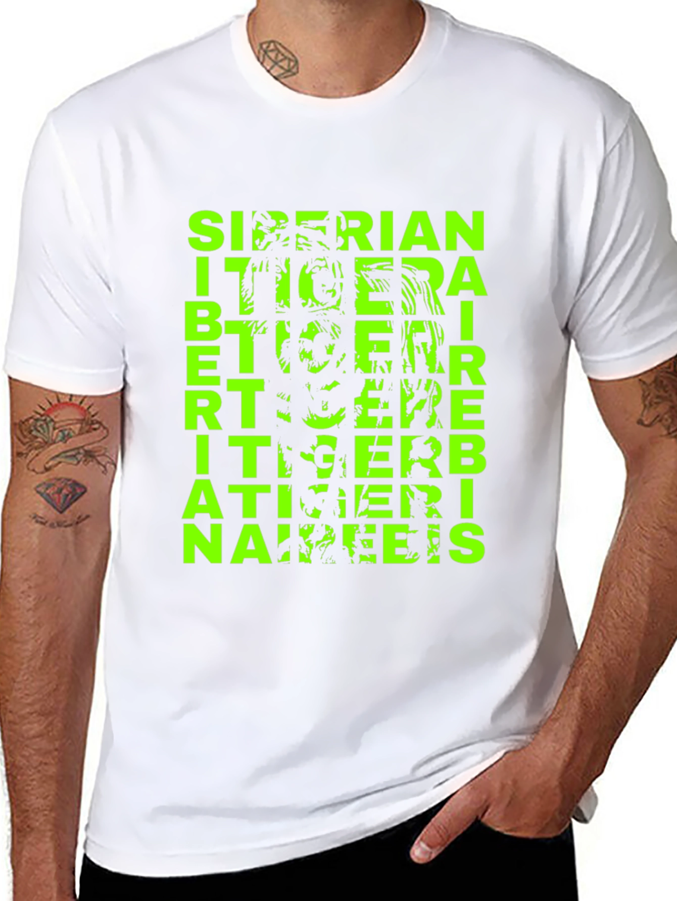 Siberian Tiger Graphic Print Black T-Shirt