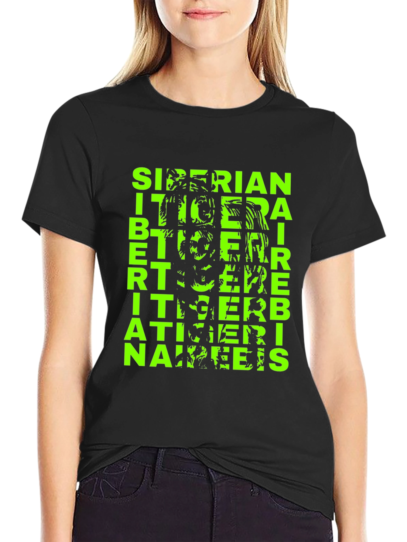 Siberian Tiger Graphic Print Black T-Shirt