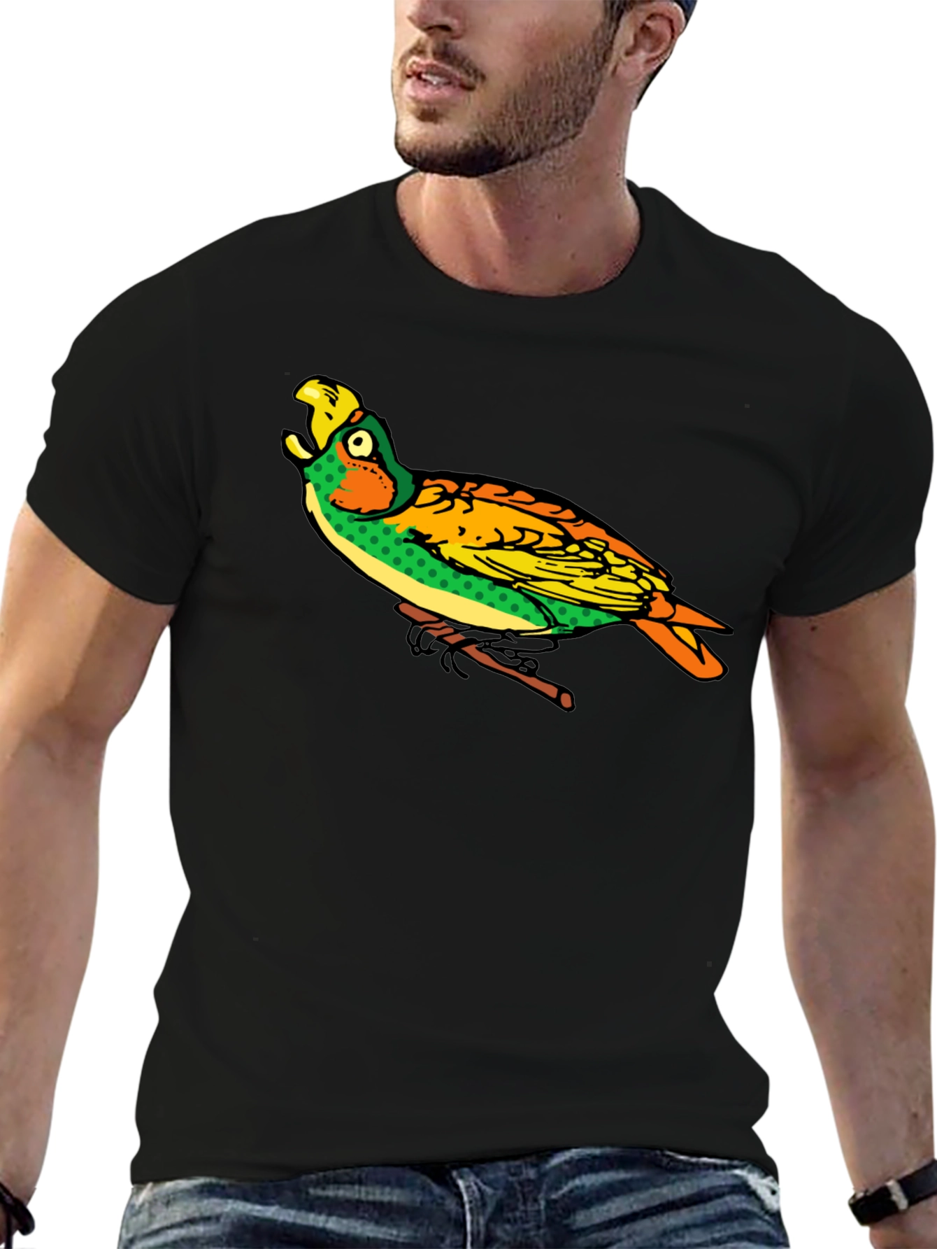 Parrot Graphic Black T-Shirt - Unique Bird Design