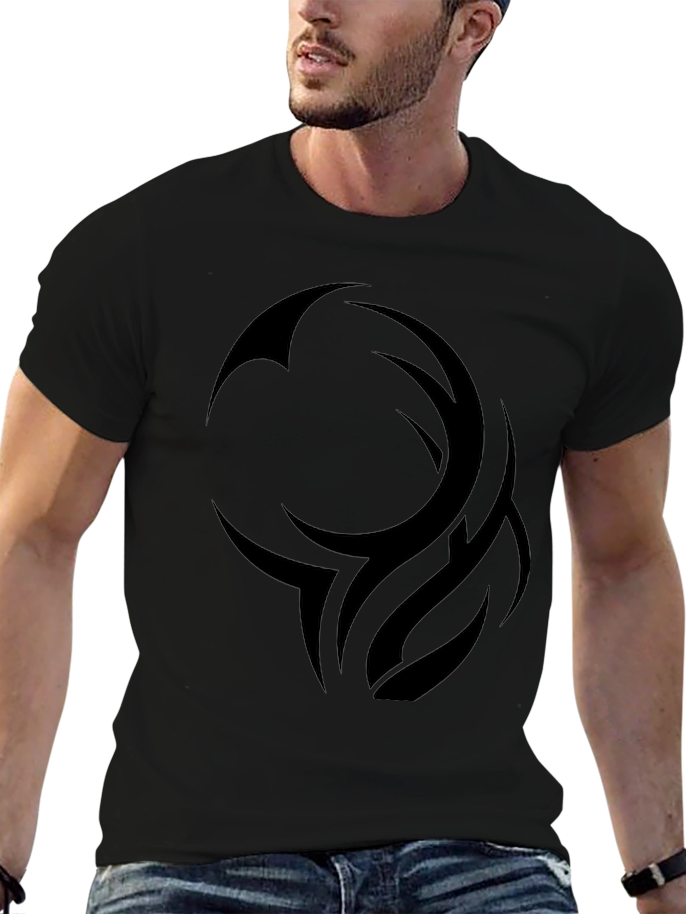 Mens Black Tribal Design Graphic T-Shirt