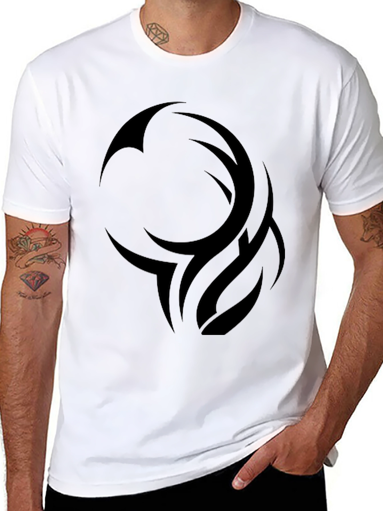 Mens Black Tribal Design Graphic T-Shirt