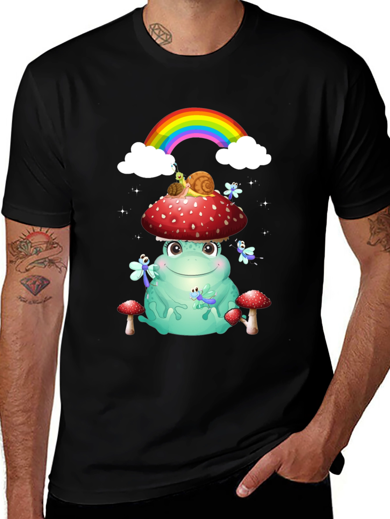 Frog & Mushroom T-Shirt with Rainbow
