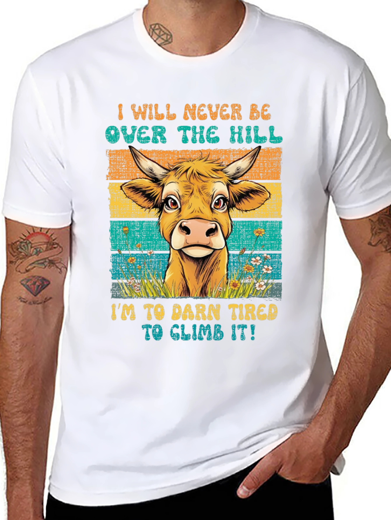 Funny Cow Over The Hill Graphic T-Shirt