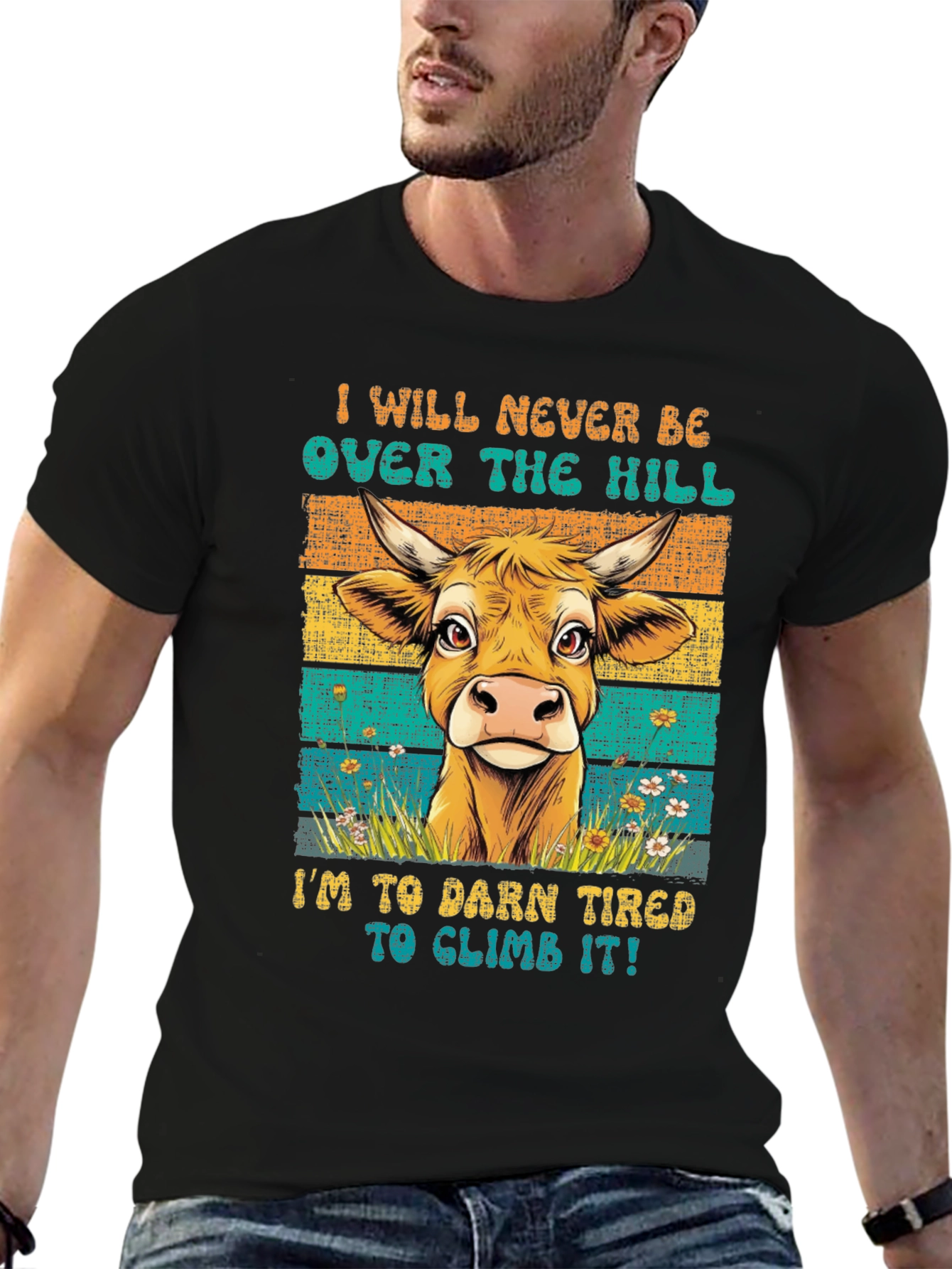 Funny Cow Over The Hill Graphic T-Shirt