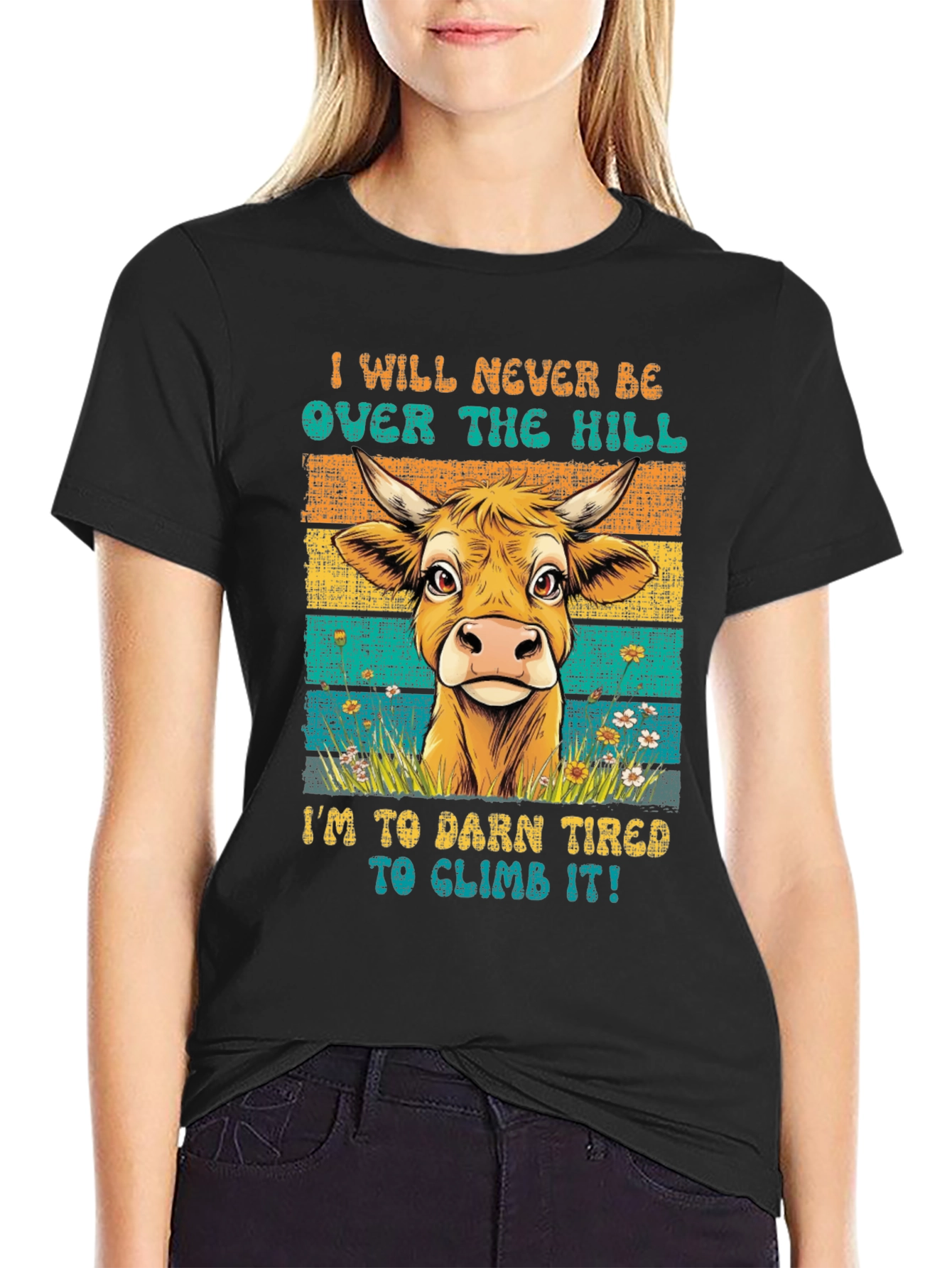 Funny Cow Over The Hill Graphic T-Shirt