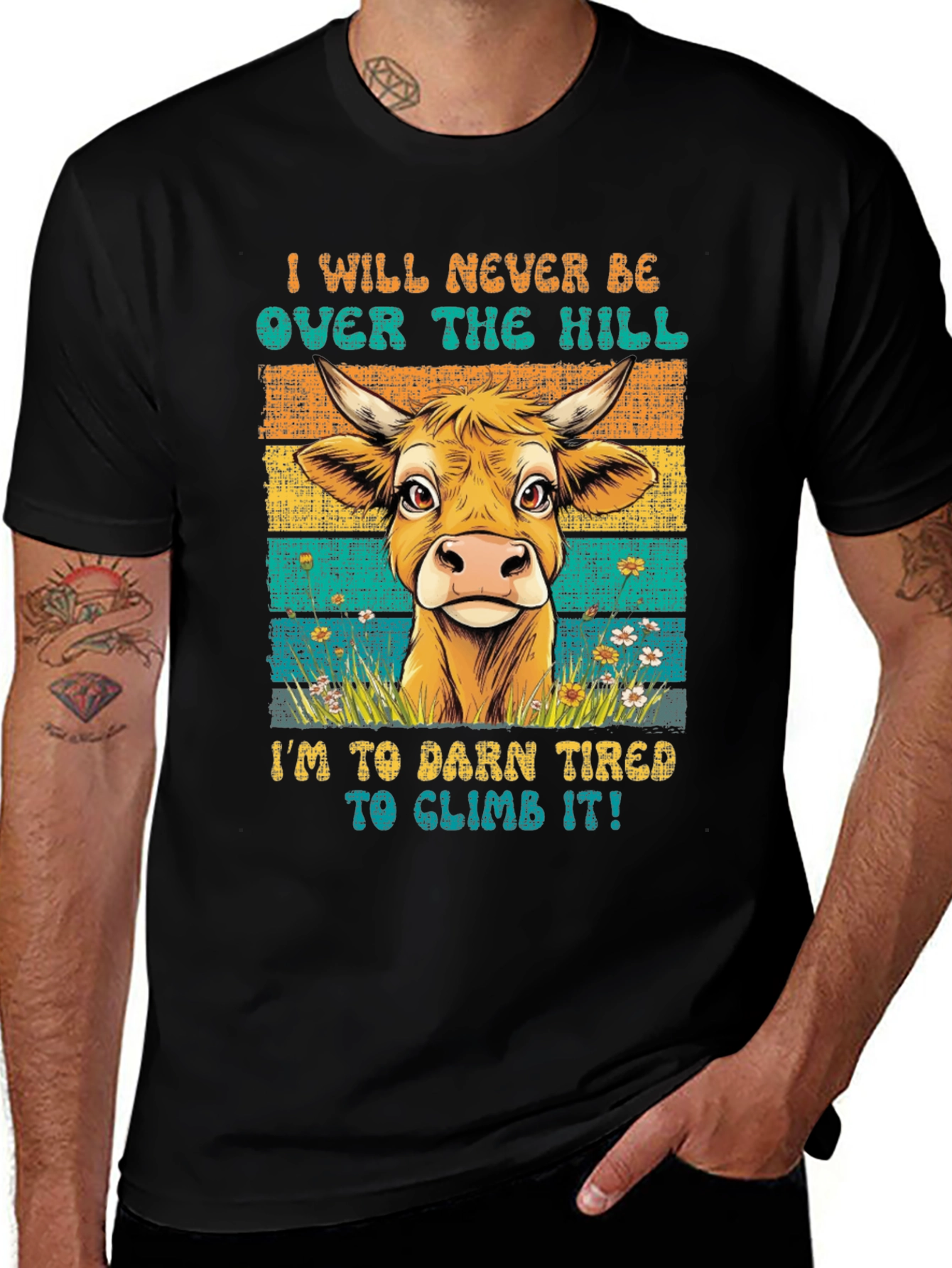 Funny Cow Over The Hill Graphic T-Shirt