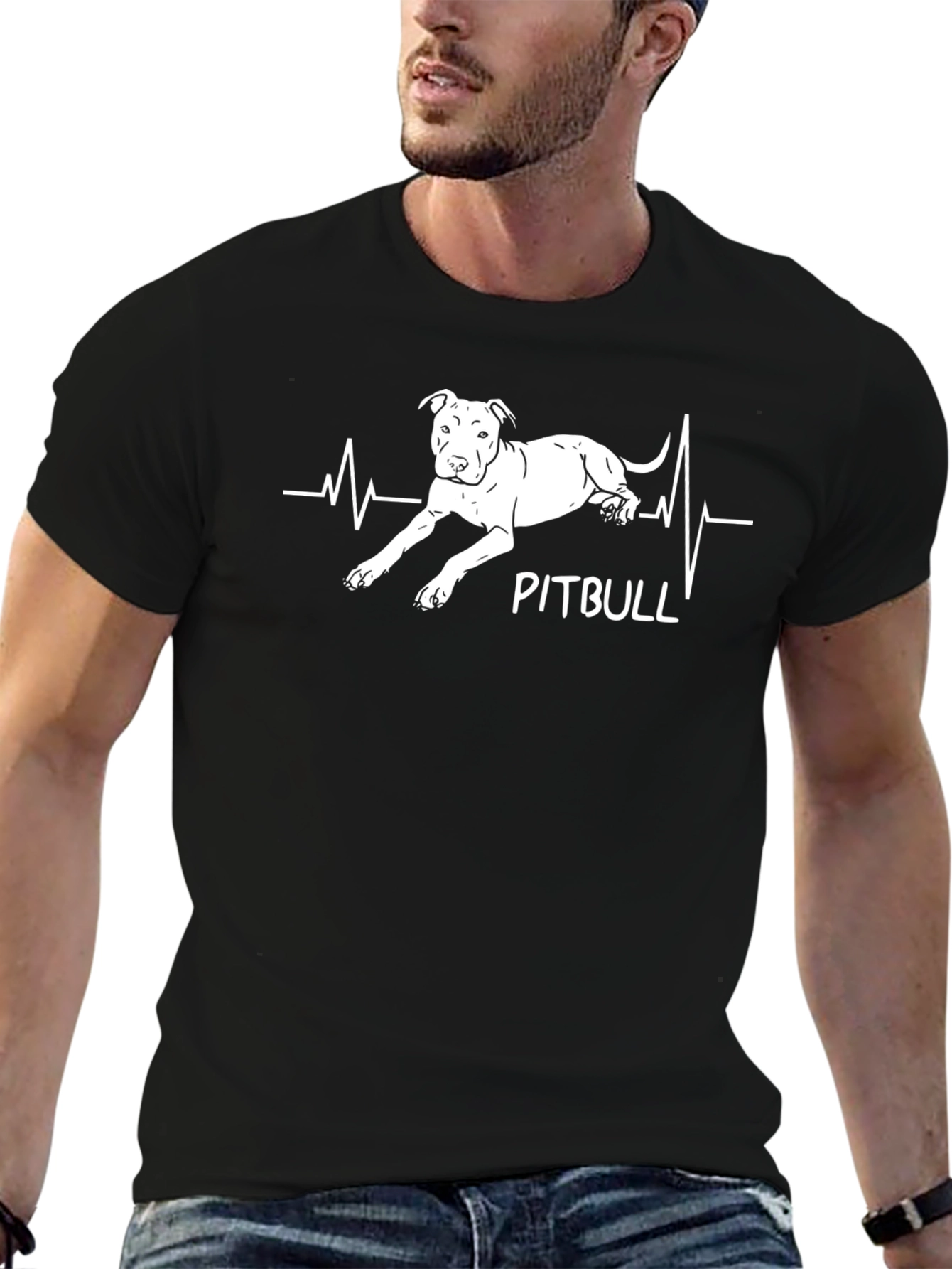 Pitbull Heartbeat Line T-Shirt – Dog Lover Graphic Tee Gift