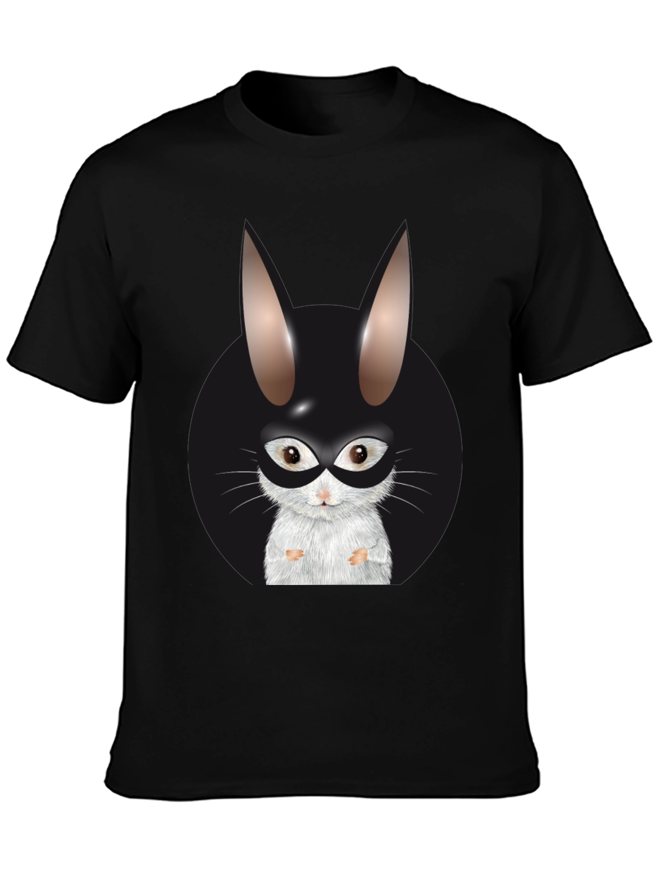 Black T-Shirt with Rabbit Superhero Graphic