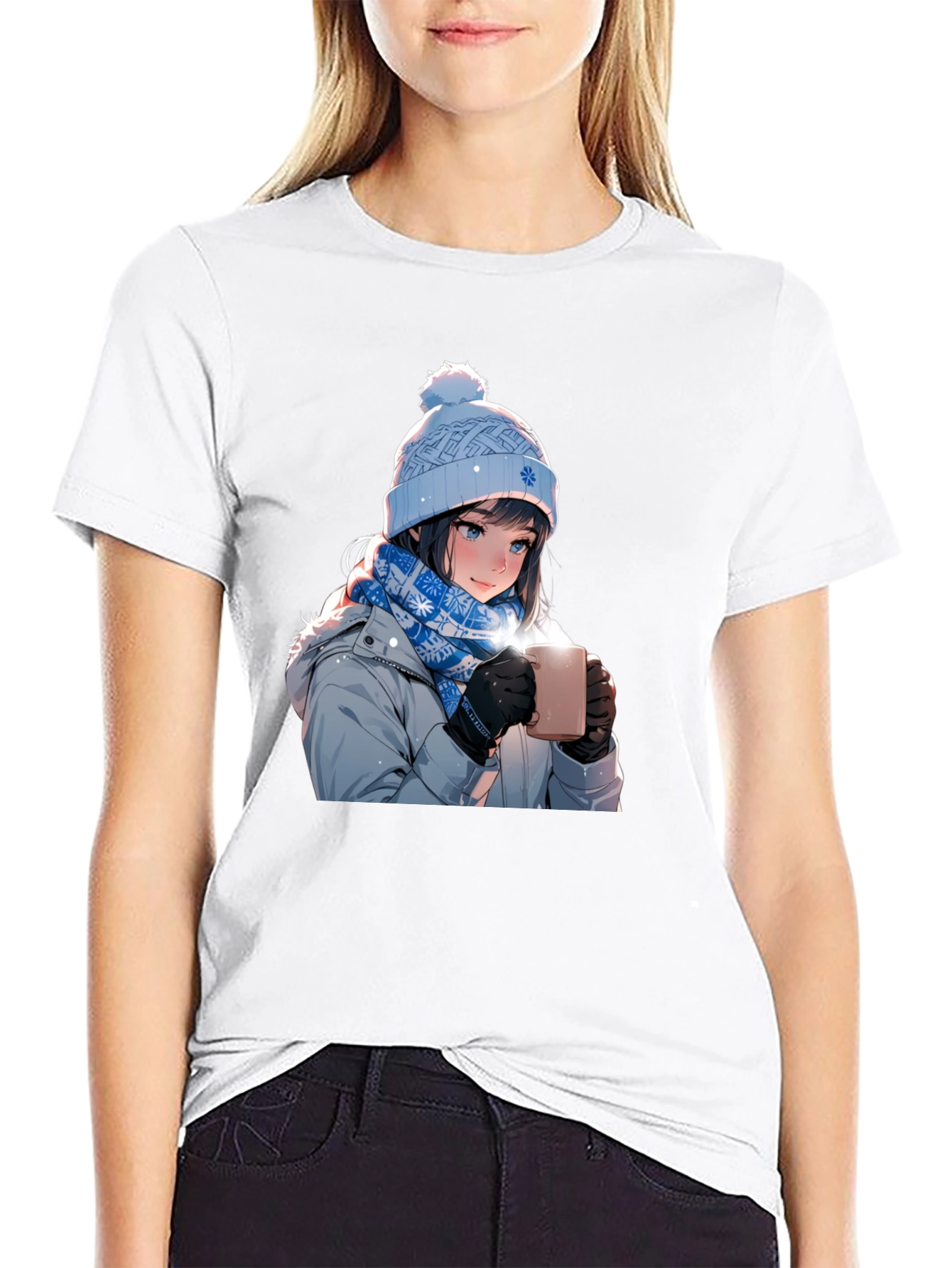 Anime Girl Winter T-Shirt - Cozy Hot Chocolate Design