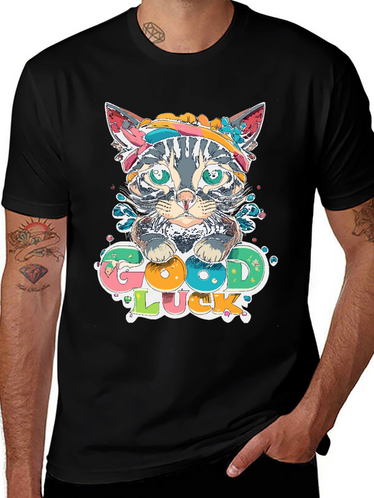 Good Luck Kitten Graphic Tee - Mens Black T-Shirt