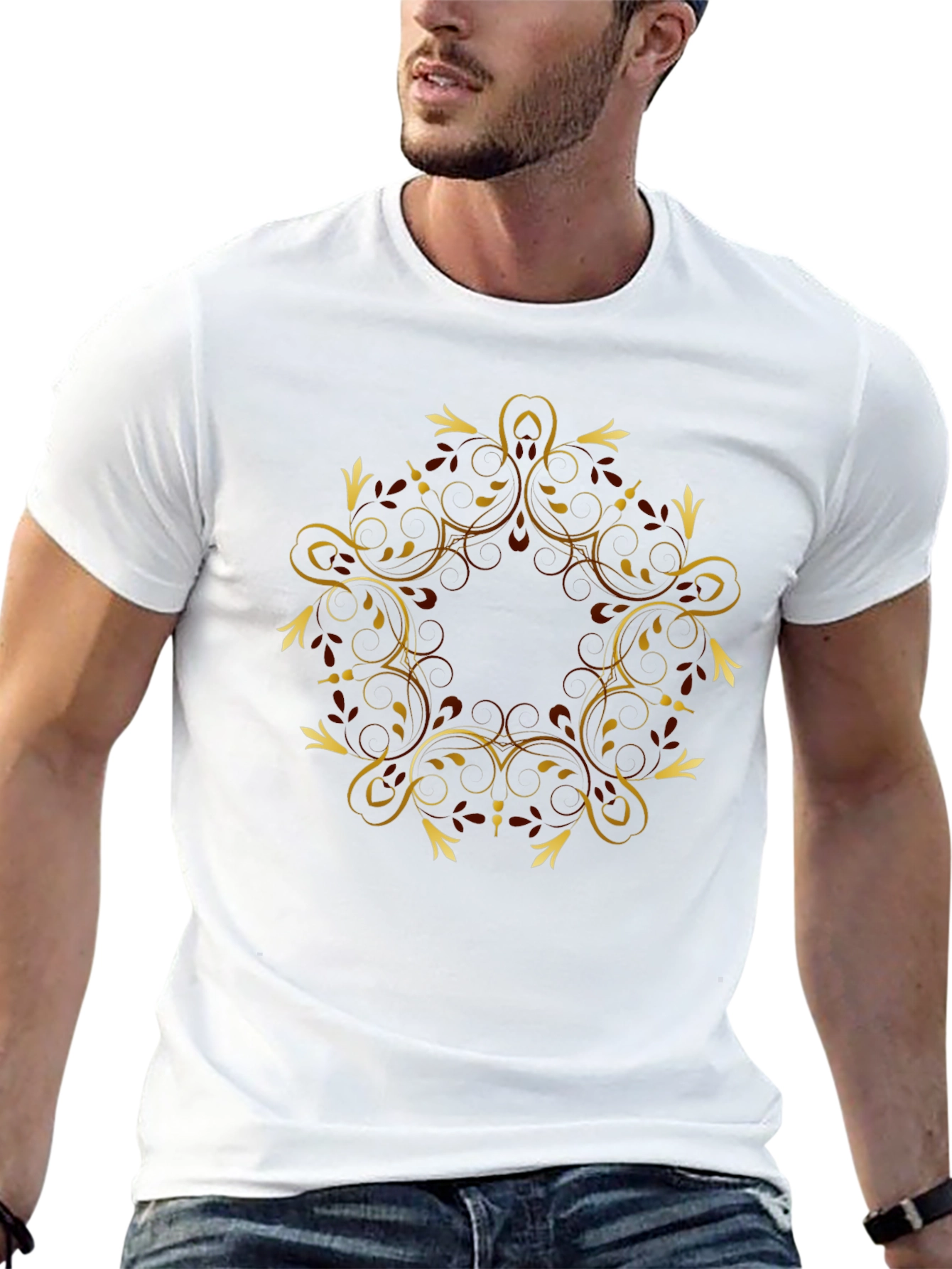 Black Tee with Gold Swirl Graphic