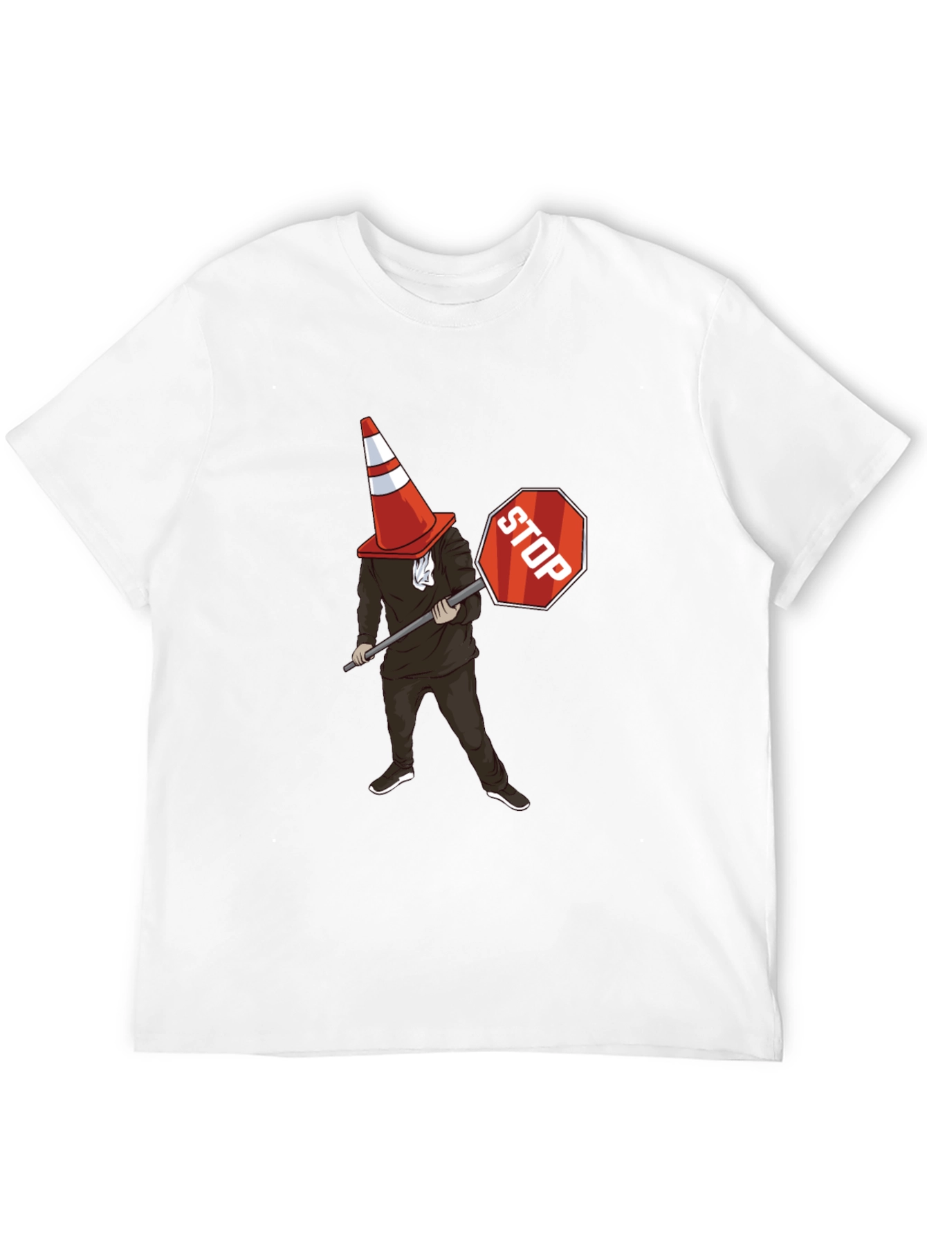 Traffic Cone Stop Sign Graphic T-Shirt