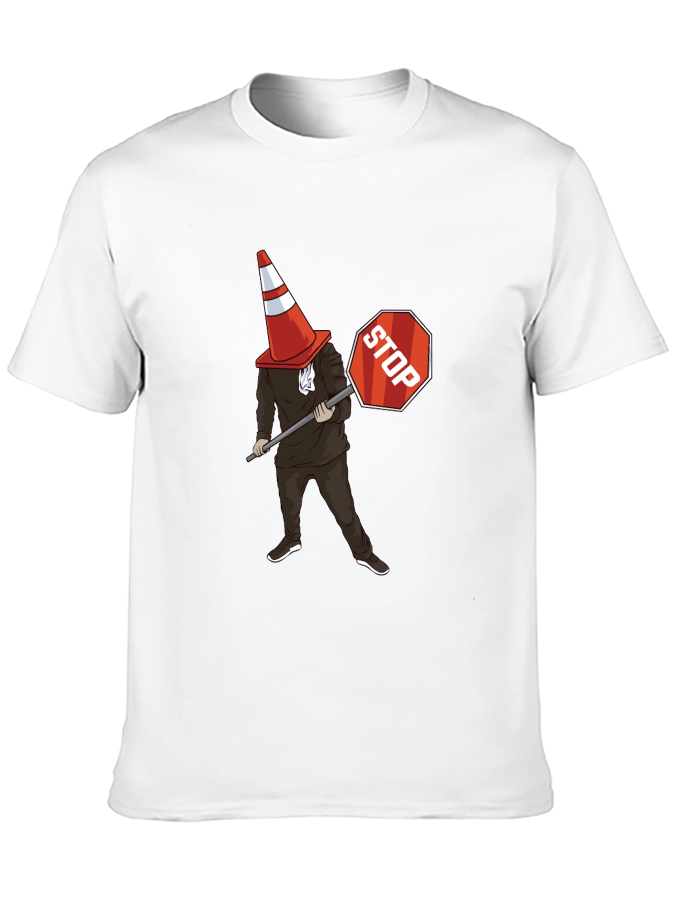 Traffic Cone Stop Sign Graphic T-Shirt